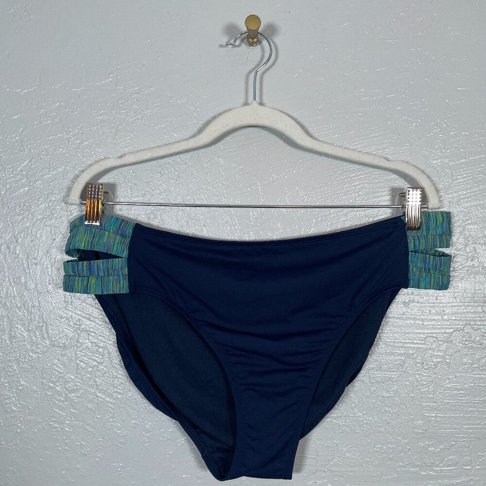 Athleta Women XL Navy Blue Strappy Bikini Bottoms Swim Athletic Summer Beach